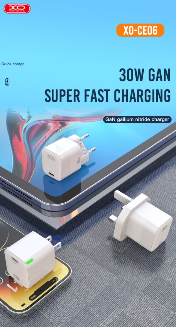 XO CE06 30W GaN Charger PD Fast USB Type C Charger USB C PD3.0 QC3.0 Quick Charging For iPhone 14 pro Max 13 12 11 - Image 2