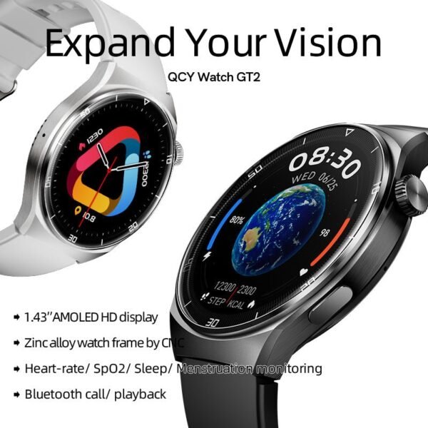 QCY GT2 Smart Watch With 1.43 AMOLED Display, Zinc Alloy Watch Frame Black - Image 2