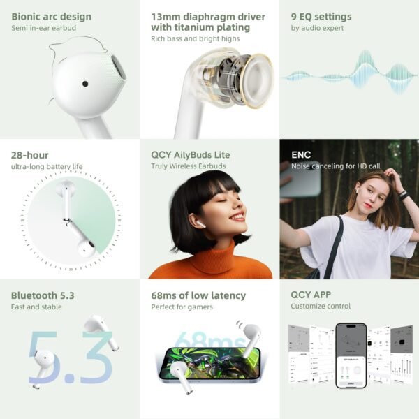 QCY Ailybuds Lite Wireless Earphones Bluetooth 5.3 TWS Earbuds ENC - Image 3