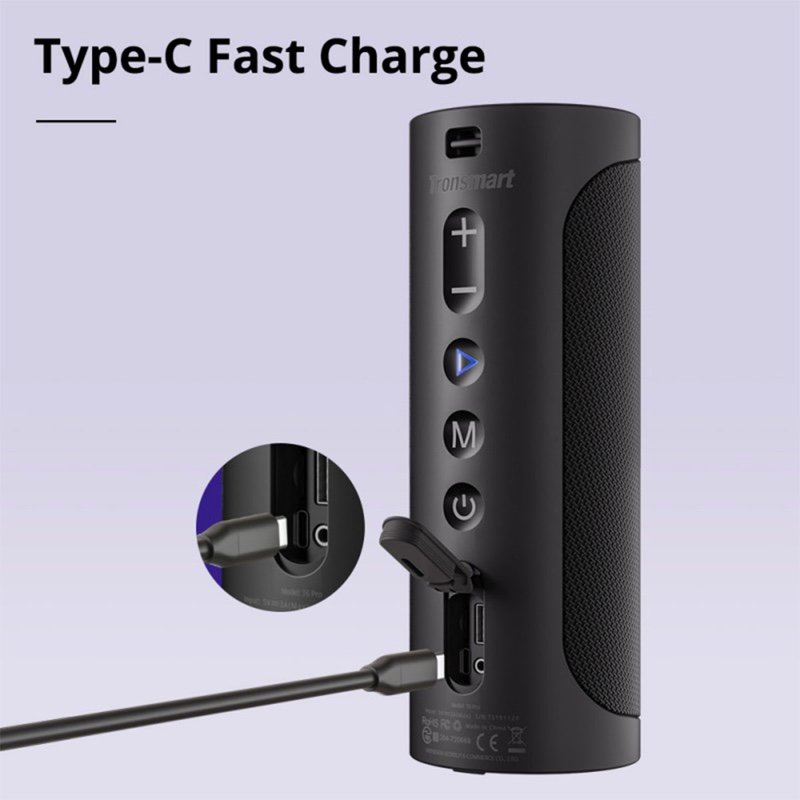 Tronsmart T6 Pro 45W Portable Speaker Bluetooth 5.0 Built-in Power Bank IPX6 Waterproof Type-C 24 Hours Playtime - Black - Image 4